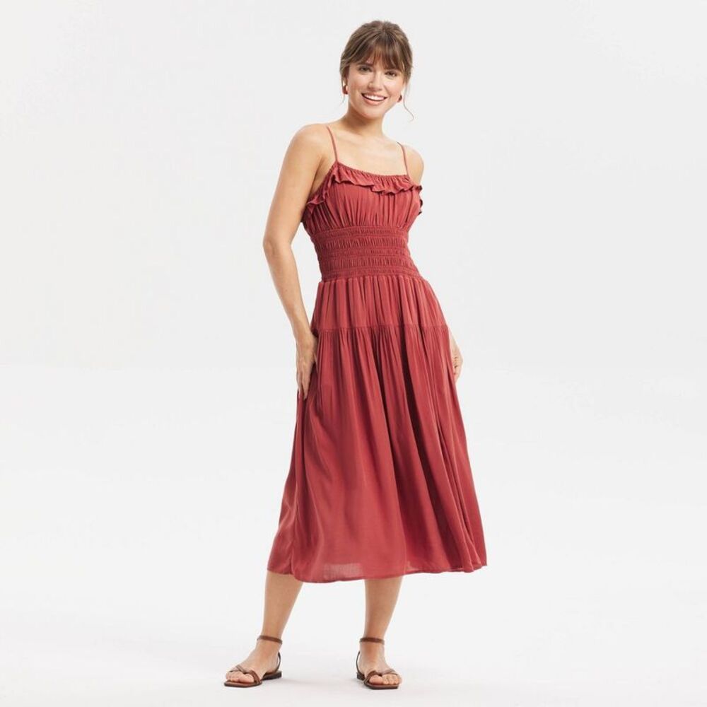 Women's Ruffle Smocked Midi Dress - Universal Thread Red S